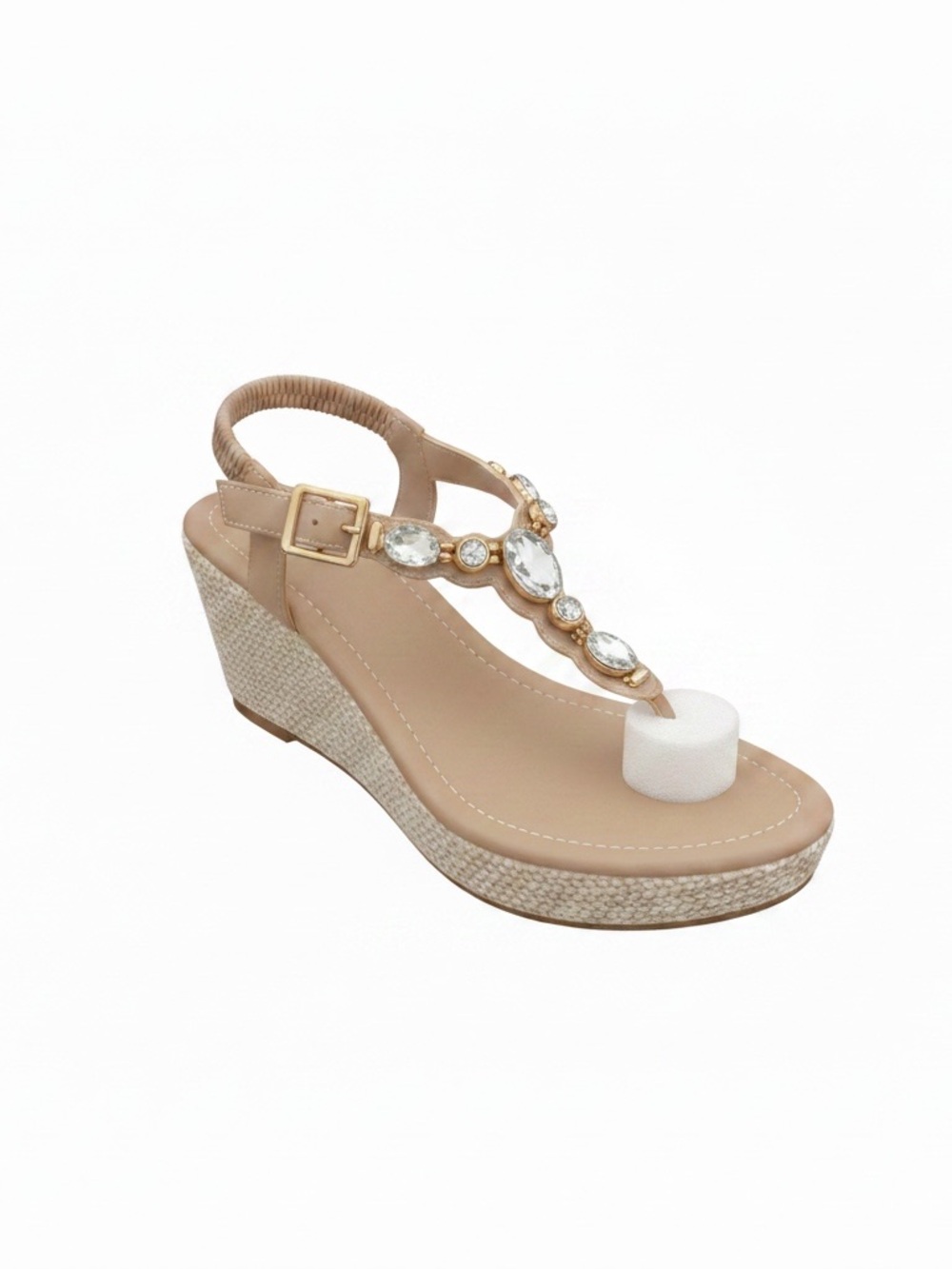 New - Never Worn - Elegant Beige Wedge Sandals